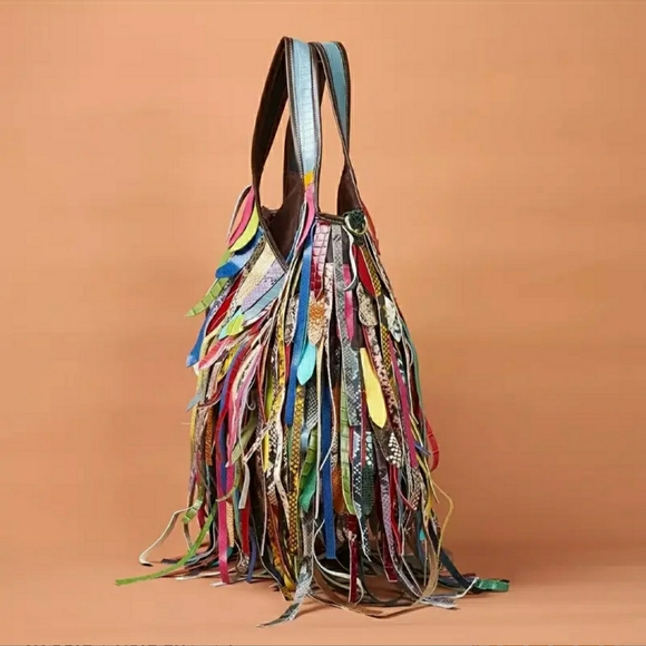 NWT! Multicolor Fringe Hobo Bag - Picture 7 of 10